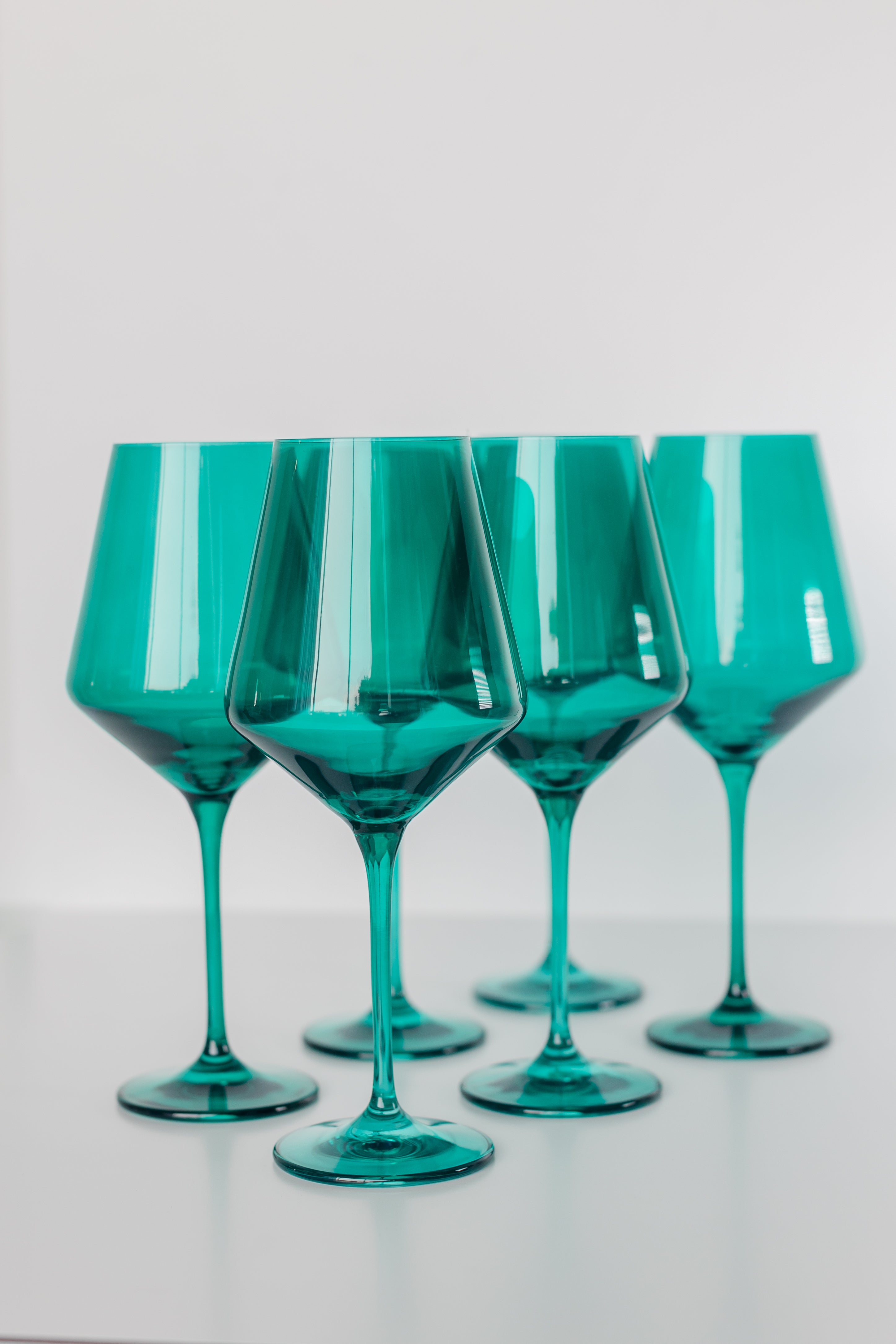 Estelle Colored Glass Hand-Blown Wine Glass 6-Piece Set Emerald Green