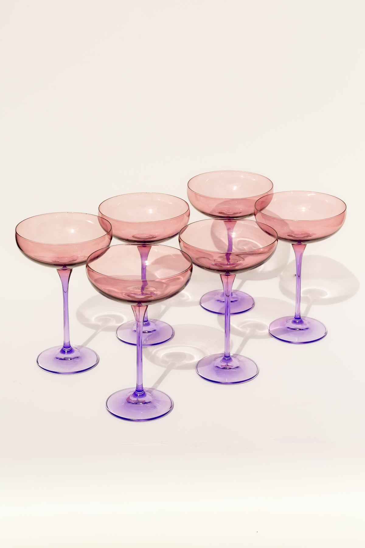 Estelle Colored Champagne Coupe - Set of 6 {Colorblock: Rose + Lavender}