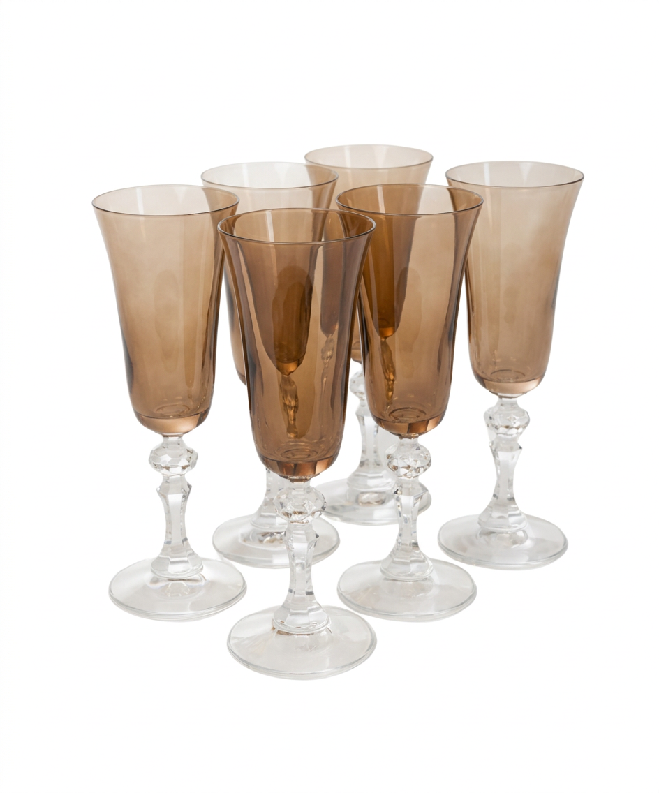 Estelle Colored Regal Flute With Clear Stem - Set of 6 {Amber Smoke}