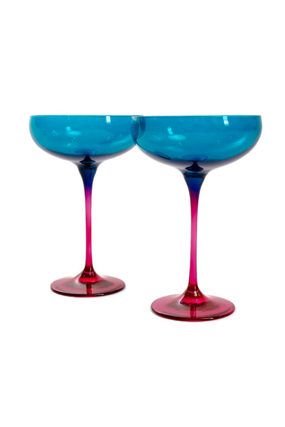 Estelle Colored Champagne Coupe - Set of 2 {Colorblock: Teal + Fuchsia}