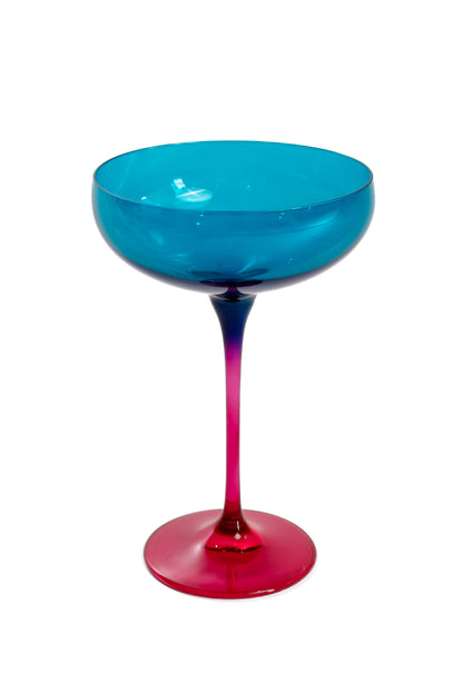 Estelle Colored Champagne Coupe - Set of 6 {Colorblock: Teal + Fuchsia}