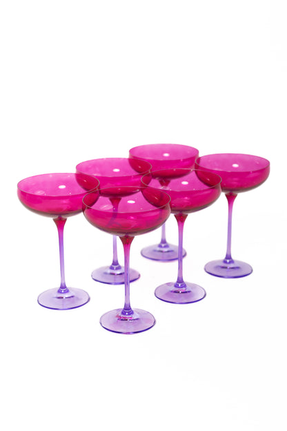 Estelle Colored Champagne Coupe - Set of 6 {Colorblock: Fuchsia + Lavender}