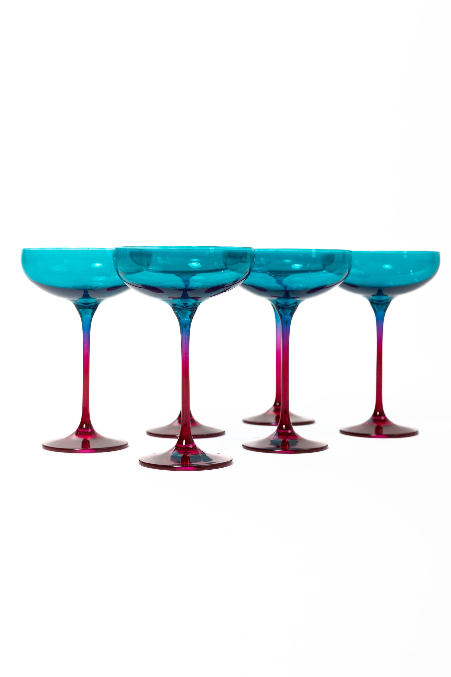 Estelle Colored Champagne Coupe - Set of 6 {Colorblock: Teal + Fuchsia}