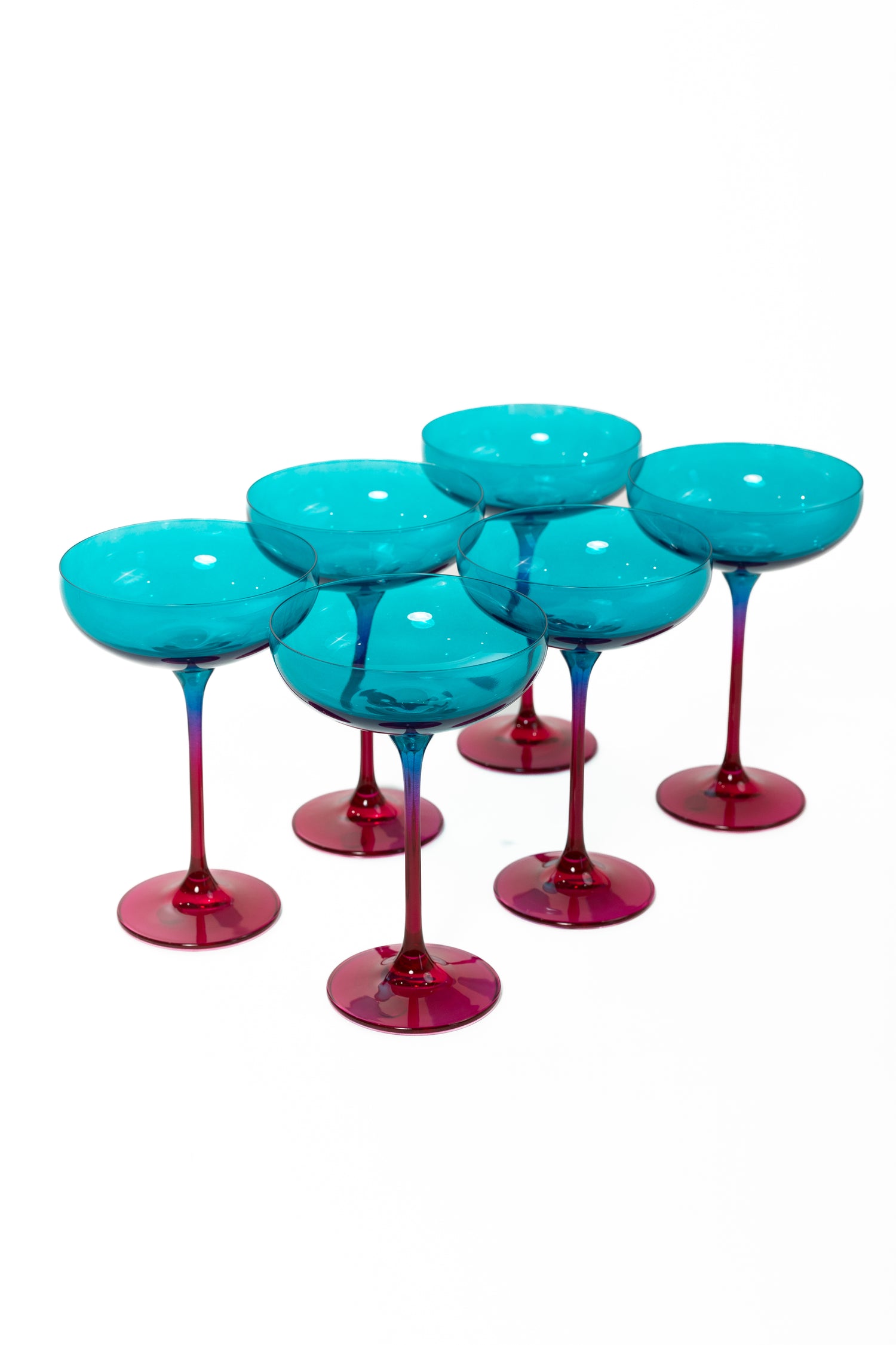 Estelle Colored Champagne Coupe - Set of 6 {Colorblock: Teal + Fuchsia}