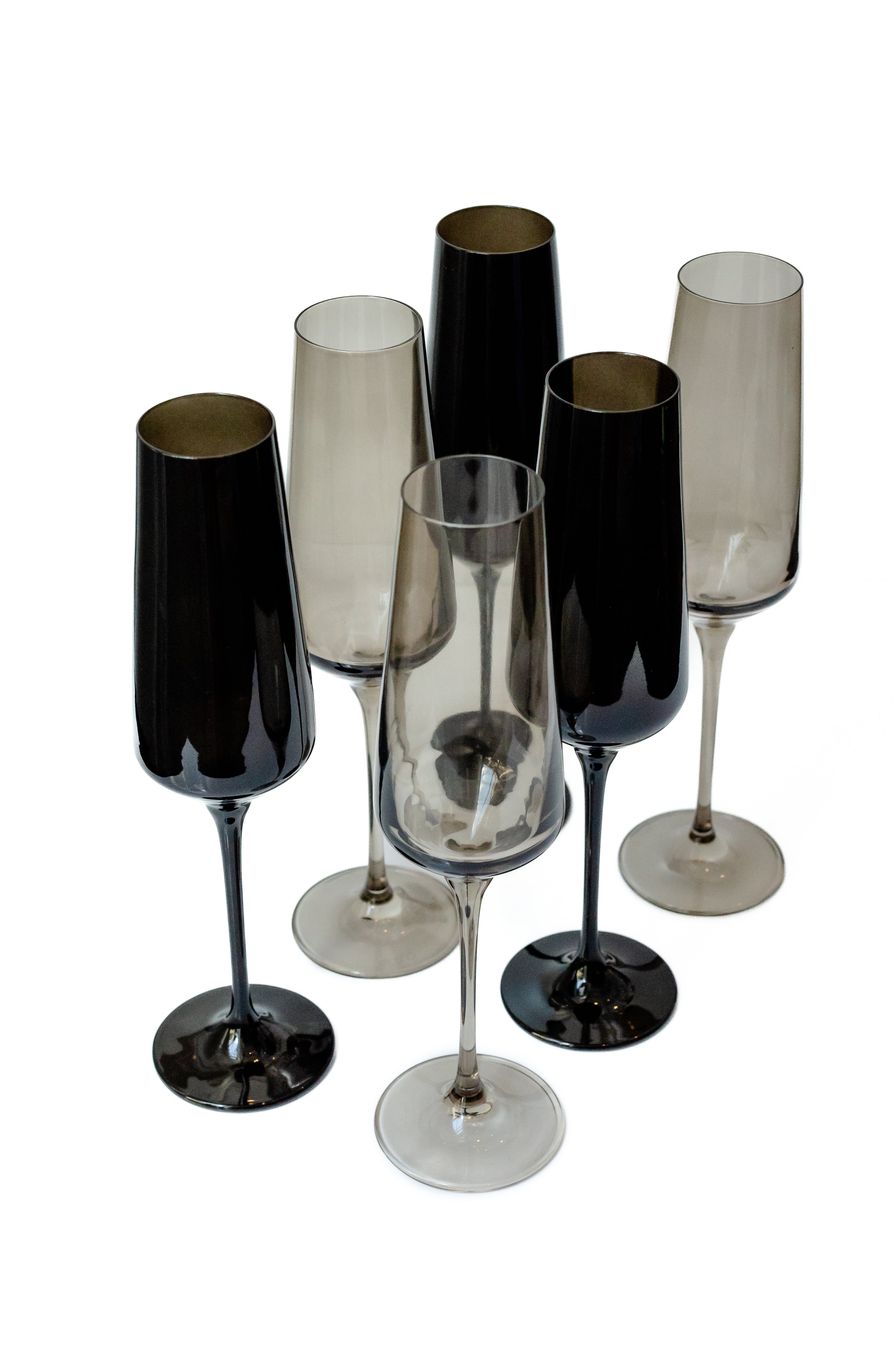 Estelle Colored Glass - Smoked Mixed Champagne Flutes Set - Set of 6