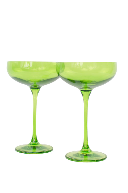 Estelle Colored Champagne Coupe Stemware Set of 2 {Forest Green