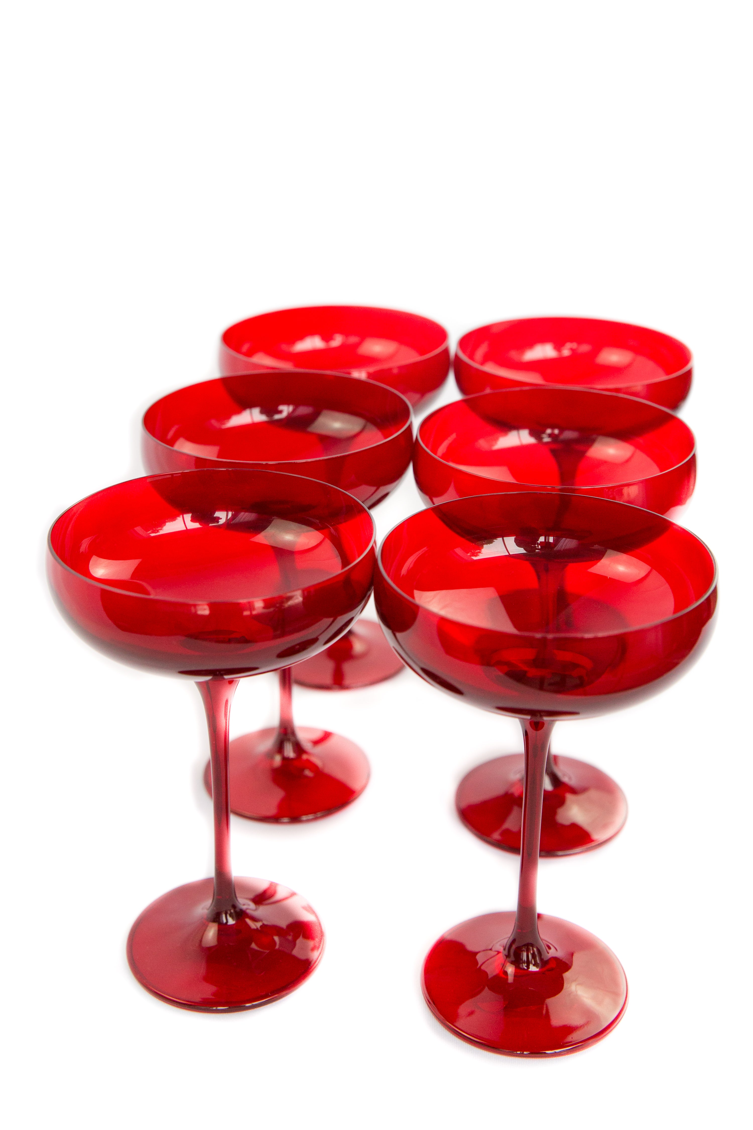 Estelle Colored Champagne Coupe Stemware Set of 6 {Red} Estelle