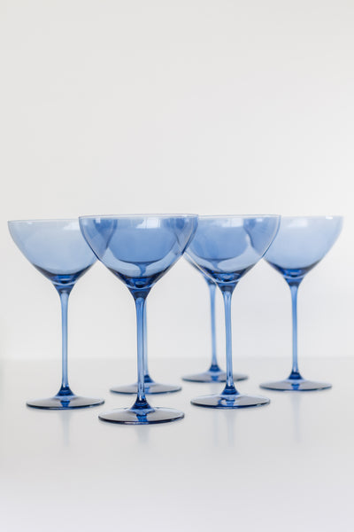 Stemless Martini Glasses with Cobalt Blue Bases, Set of 6