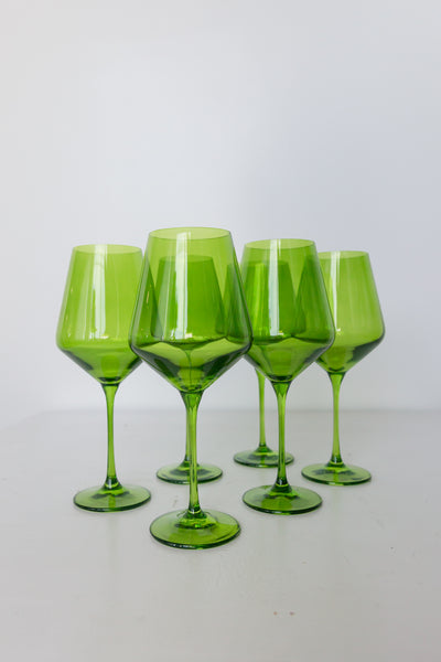 Estelle Colored Glass Green Stemless Wine Glasses, 13.5 oz